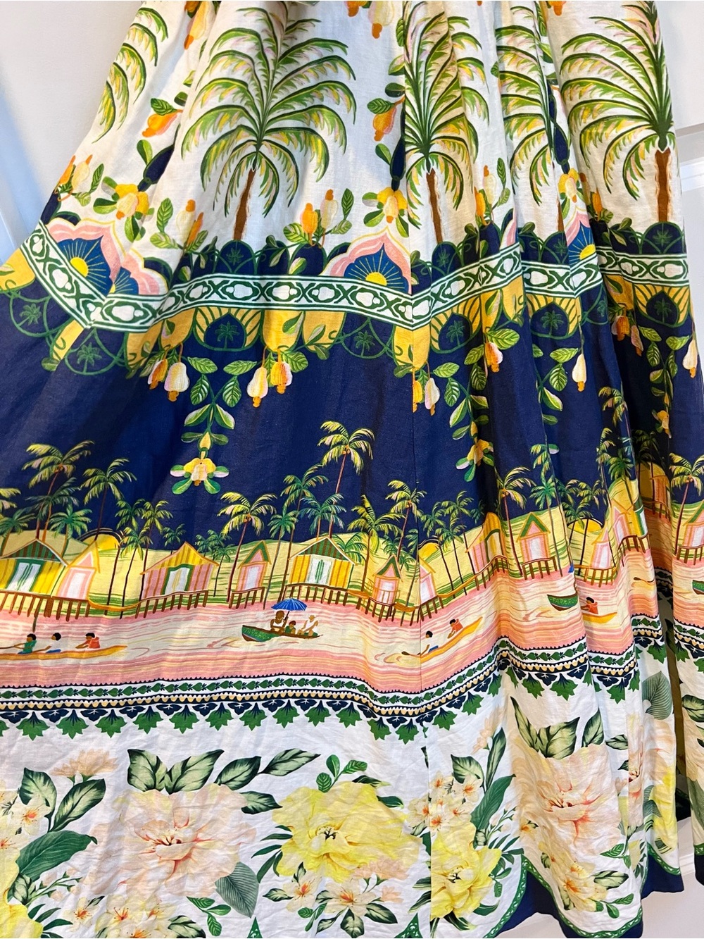 🌼FARM Rio Amazon Garden Cream Navy Cut Out Midi Dress Floral Tropical V-Neck M - Picture 7 of 15
